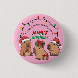 Capybara Pink Christmas Holiday Birthday Button