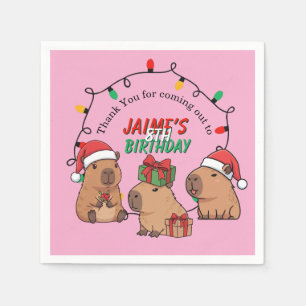 Capybara Pink Christmas Holiday Birthday Napkins