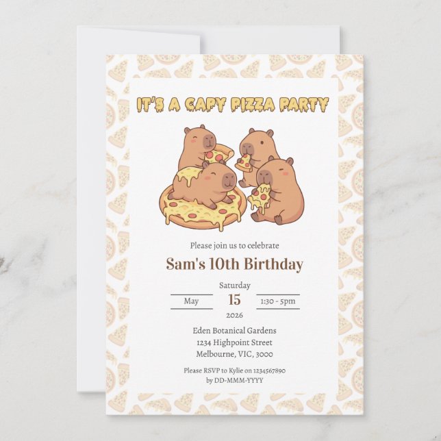Capybara Pizza Party Birthday Invitation (Front)