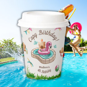 Capybara Pool Birthday Party Paper Cups
