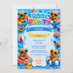 Capybara Pool Party Birthday Invitation