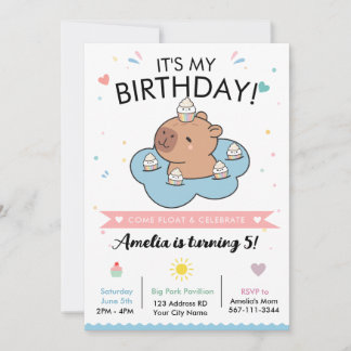 Capybara Pool Party Birthday Invitation
