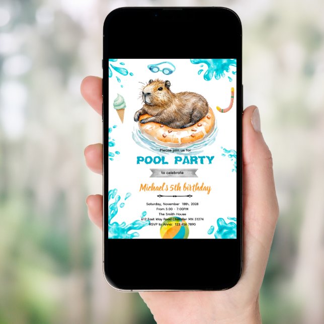 Capybara Pool Party Birthday Invitation (Front Digital)