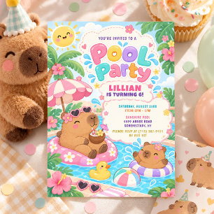 Capybara Pool Party Birthday Tropical Summer Invitation