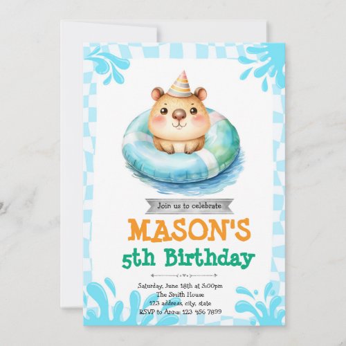 Capybara pool party invitation