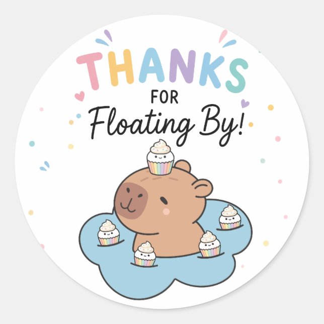 Capybara Pool Party Thank You Classic Round Sticker (Front)