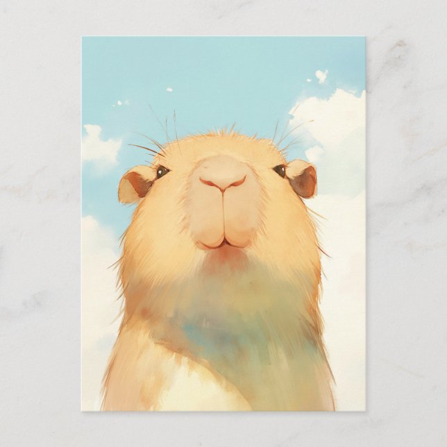 Capybara Portrait with Sunny Blue Sky and Clouds Postcard (Front)