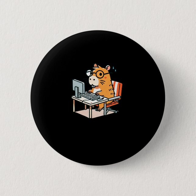 Capybara Programmer Working On The Computer Sticke Button (Front)