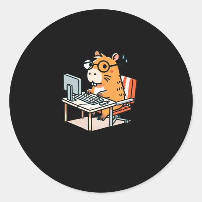 Capybara Programmer Working On The Computer Sticke Classic Round Sticker (Front)