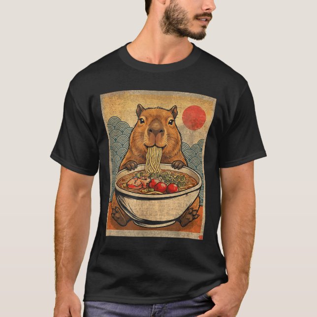 Capybara Ramen Japanese Funny Graphic Kawaii Anime T-Shirt (Front)