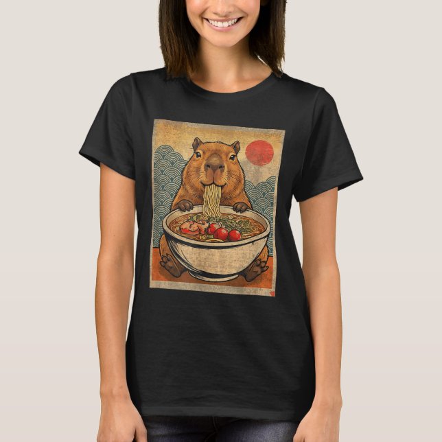 Capybara Ramen Japanese Funny Graphic Kawaii Anime T-Shirt (Front)