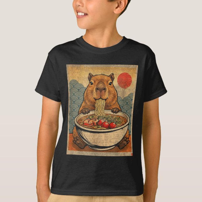 Capybara Ramen Japanese Funny Graphic Kawaii Anime T-Shirt (Front)