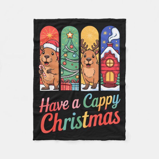 Capybara Reindeer Xmas Have A Capy Christmas  Fleece Blanket (Front)