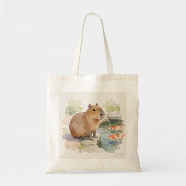 Capybara Resting Beside The Koi Pond Edge Tote Bag