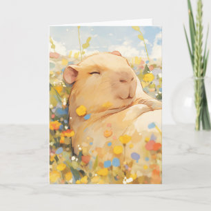 Capybara Resting in Peaceful Pastures Card