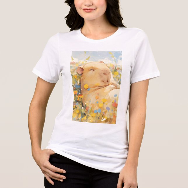 Capybara Resting in Peaceful Pastures Tri-Blend Shirt (Front)