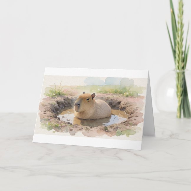 Capybara Resting In The Muddy Wallow Hollow Greeti Card