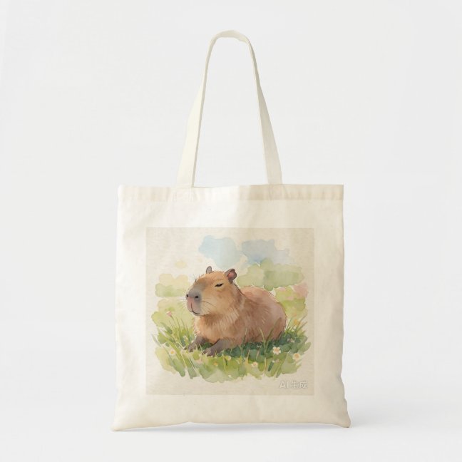Capybara Resting In The Sunlit Grass Field Tote Ba Bag