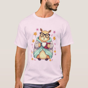 Capybara Riding a Book and Drinking Coffee  Cherry T-Shirt