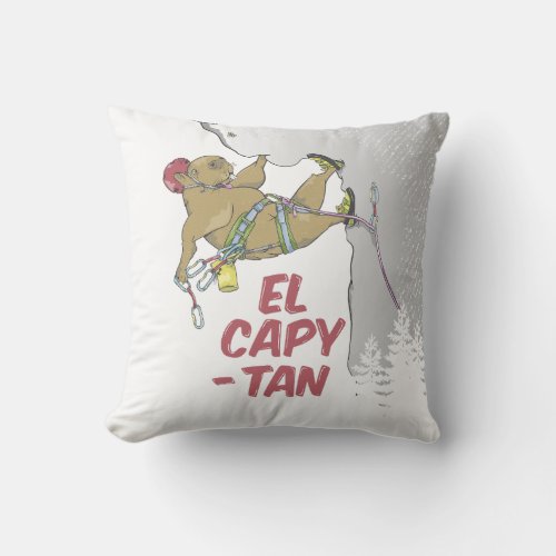 Capybara rock climbing EP CAPITAIN Throw Pillow