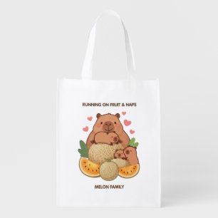 Capybara Running on Fruit and Naps Melon Family Ma Grocery Bag