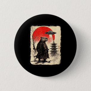 Capybara Samurai Retro Ufo Japanese Warrior Tenshu Button