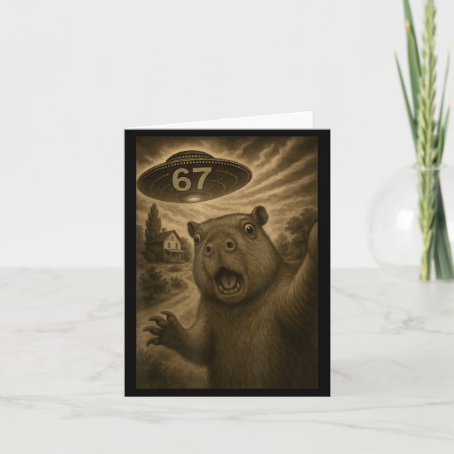 Capybara Selfie 67 Meme Six Seven Funny Ufo  Card (Front)