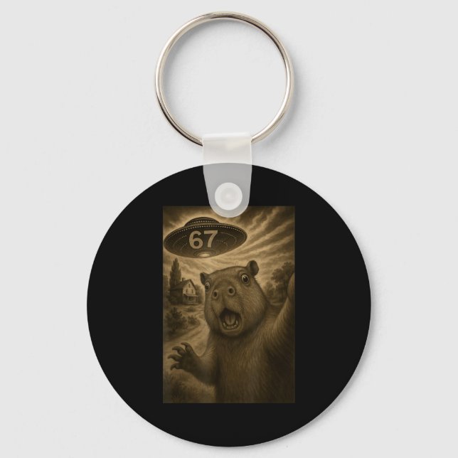 Capybara Selfie 67 Meme Six Seven Funny Ufo  Keychain (Front)