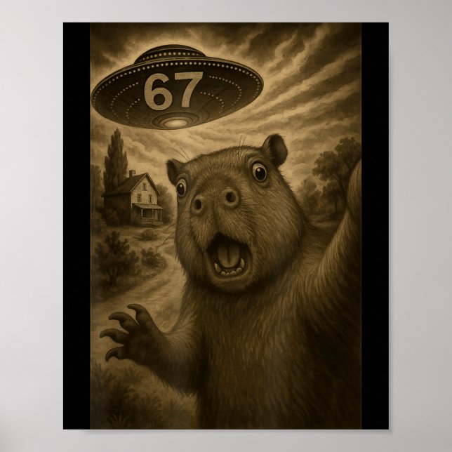 Capybara Selfie 67 Meme Six Seven Funny Ufo  Poster (Front)