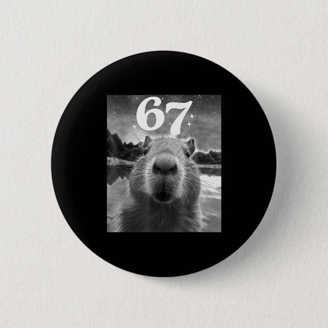 Capybara Selfie With 67 Meme Capy Graphic For Men  Button (Front)