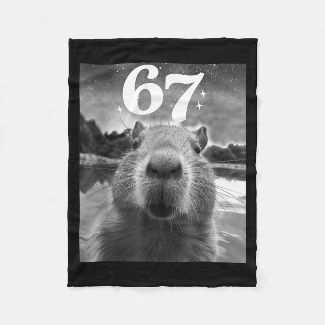 Capybara Selfie With 67 Meme Capy Graphic For Men  Fleece Blanket (Front)