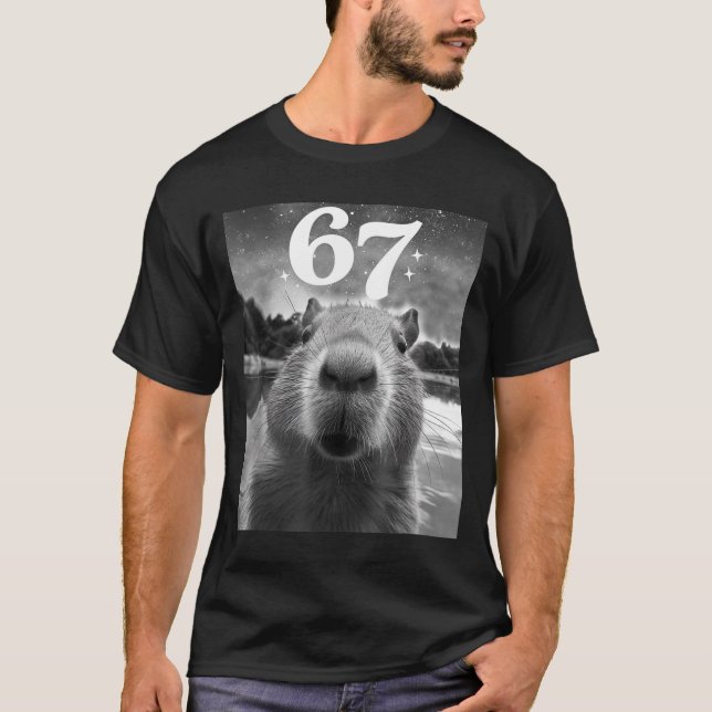 Capybara Selfie With 67 Meme Capy Graphic For Men  T-Shirt (Front)