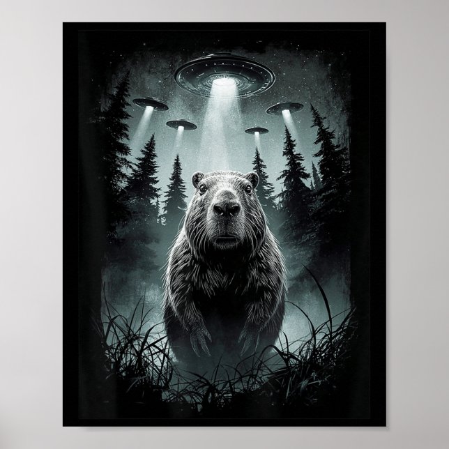 Capybara Selfie With Alien Ufo Funny Capybara Gift Poster (Front)