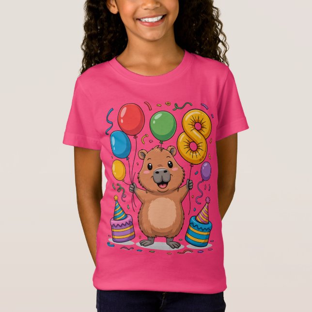 Capybara Shirt for Girls 8 Birthday Celebration (Front)