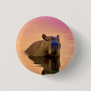 Capybara Simplicity Tranquil Lake Square Sticker Button