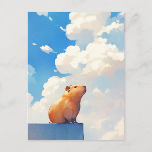 Capybara Sitting Under Blue Sky and White Clouds Postcard