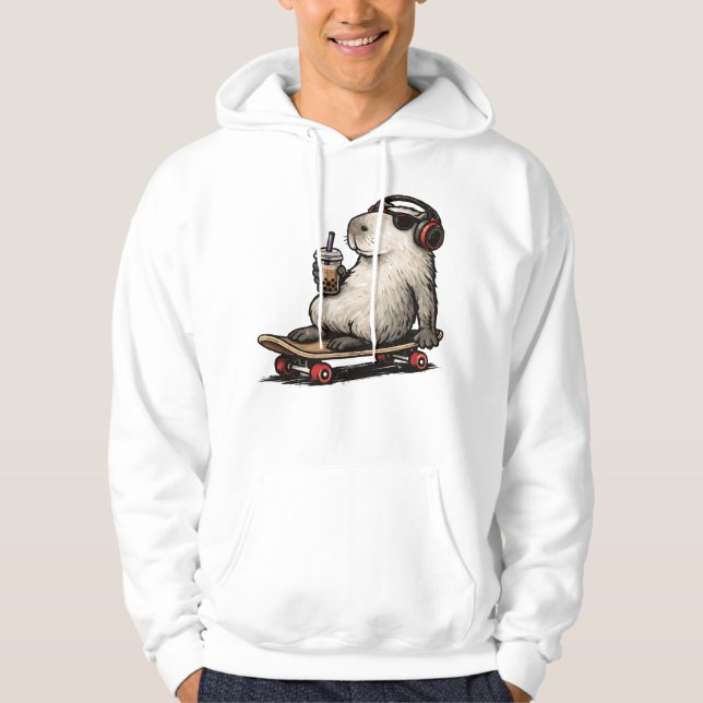 Capybara Skateboard Bubble Tea Hoodie (Front)