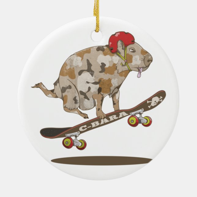 Capybara Skateboard ollie Ceramic Ornament (Back)