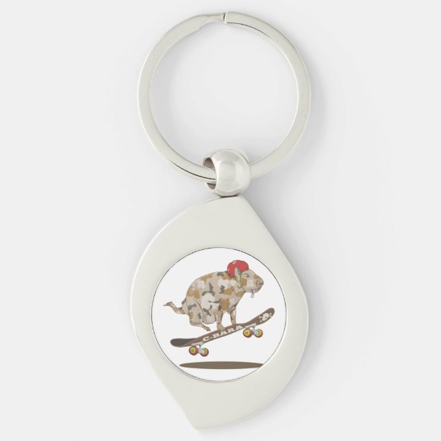 Capybara Skateboard ollie Keychain (Front)