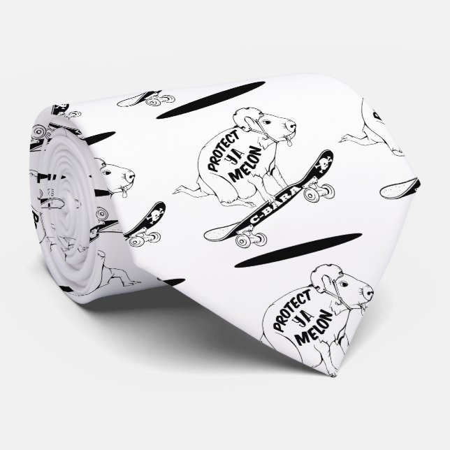 Capybara Skateboard Ollie Neck Tie (Rolled)