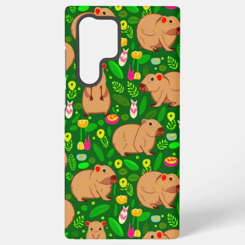 Capybara Sketch with Spring Flowers on Green Samsung Galaxy S22 Ultra Case
