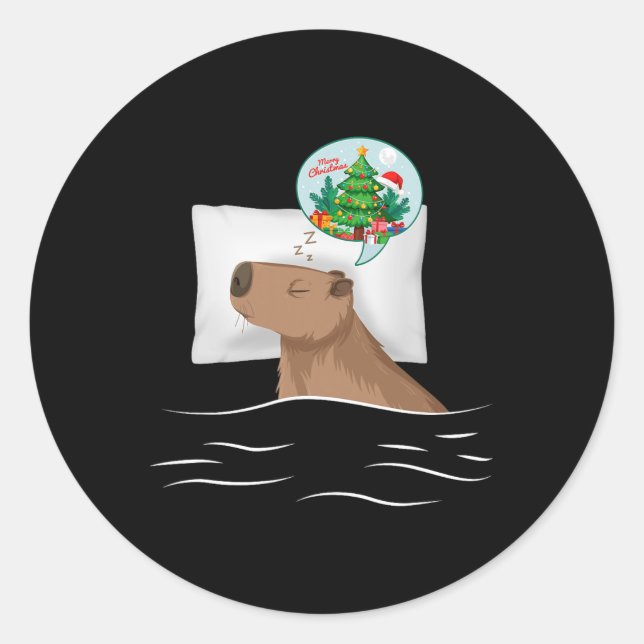 Capybara Sleep Night Xmas Rodent Christmas Dream C Classic Round Sticker (Front)