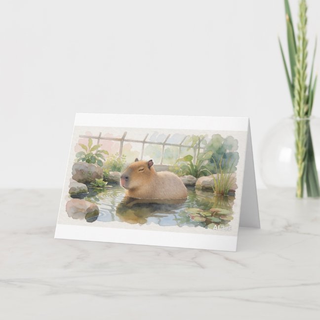 Capybara Sleeping In The Greenhouse Pond Greeting  Card