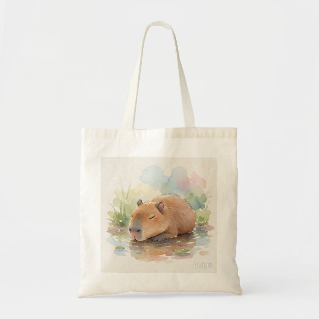 Capybara Sleeping In The Tropical Rain Puddle Tote Bag