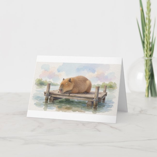 Capybara Sleeping On The Dock Pontoon Greeting Car Card