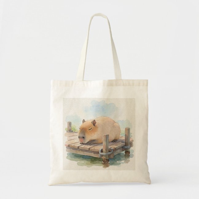 Capybara Sleeping On The Dock Pontoon Tote Bag