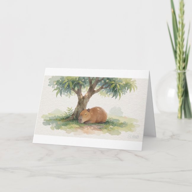Capybara Sleeping Under The Mango Tree Shade Greet Card