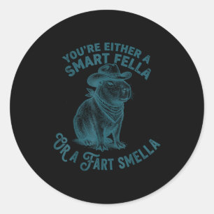 Capybara Smart Fella Fart Smella Funny Cowboy Humo Classic Round Sticker