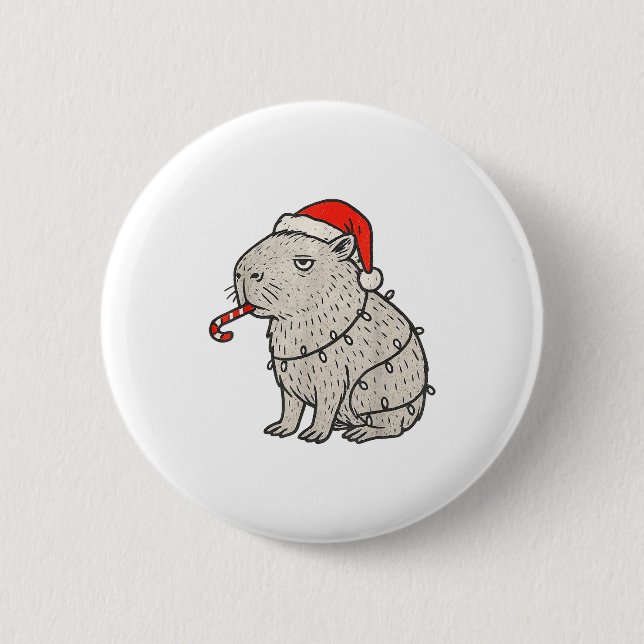 Capybara Smoking Christmas Ugly Cigarette Gen Z  Button (Front)