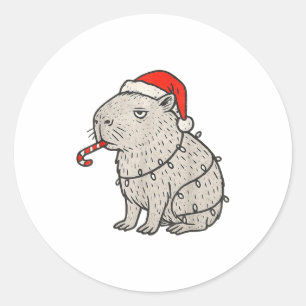 Capybara Smoking Christmas Ugly Cigarette Gen Z Classic Round Sticker
